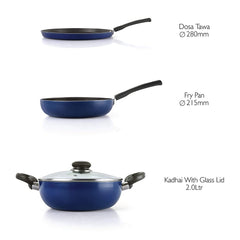 Non-Stick Prima Induction Base Cookware Set, 3 Pieces Blue