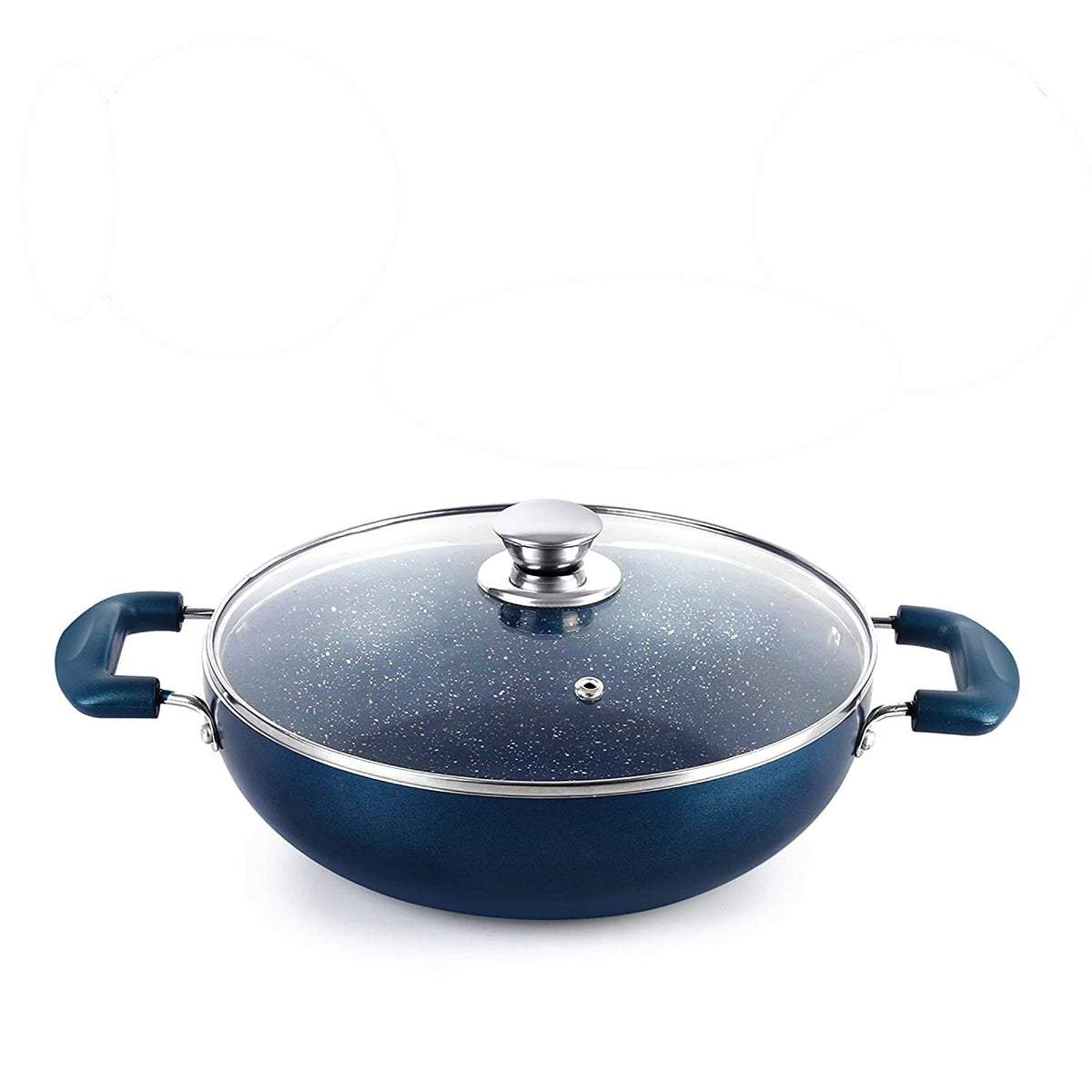 Blue|Oxford Induction Base Kadhai With Glass Lid / 26cm