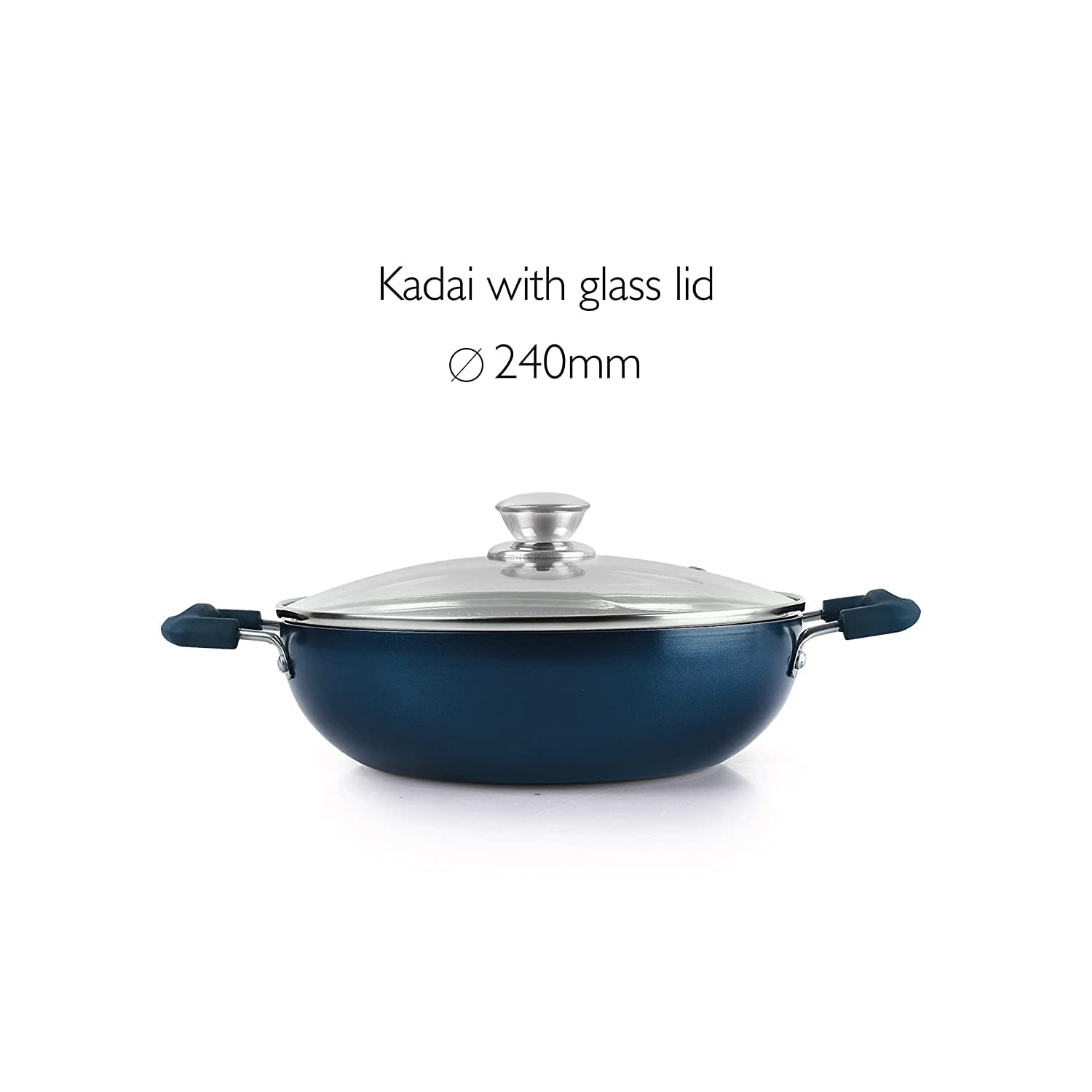 Oxford Induction Base Kadhai With Glass Lid Blue / 24cm