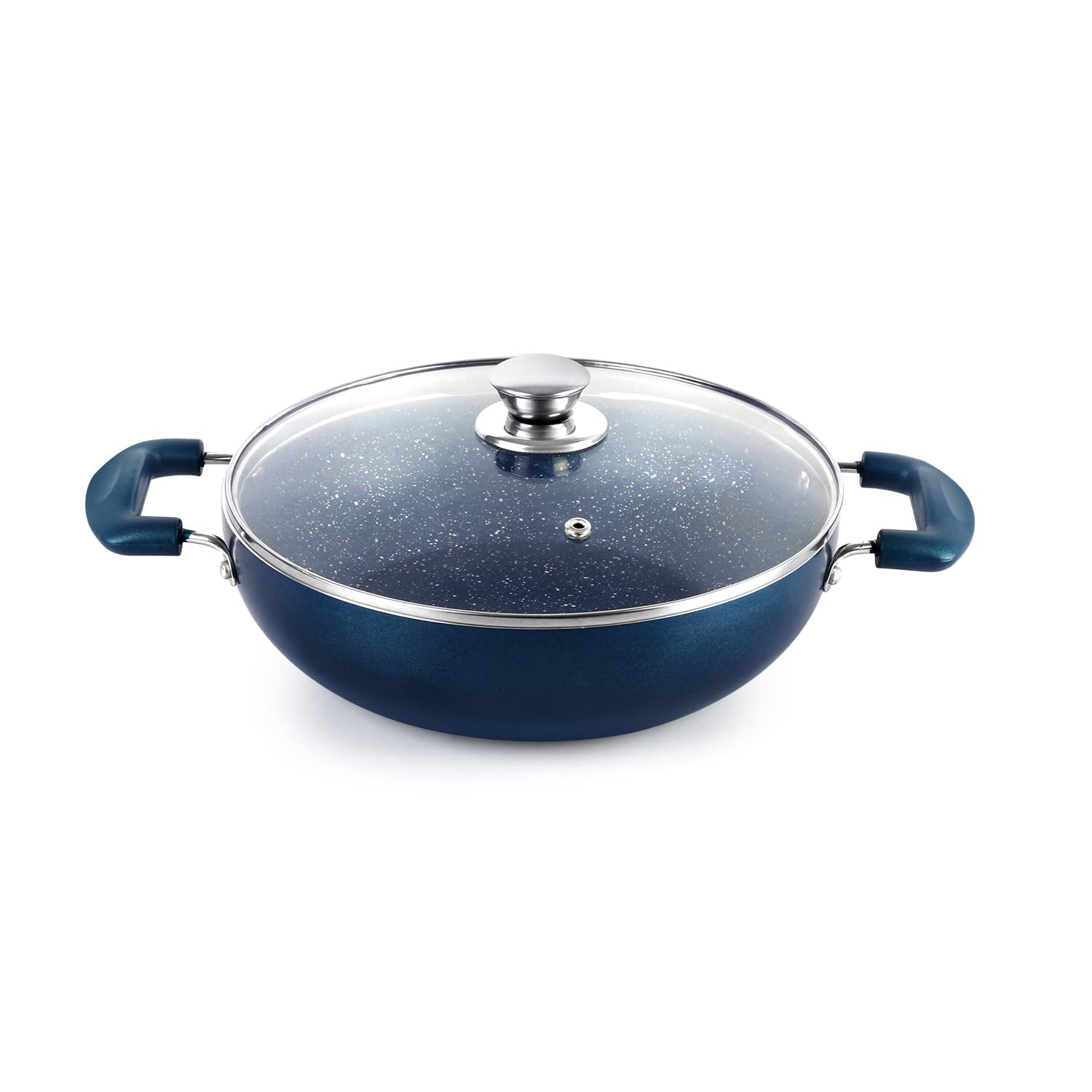 Oxford Induction Base Kadhai With Glass Lid Blue / 24cm