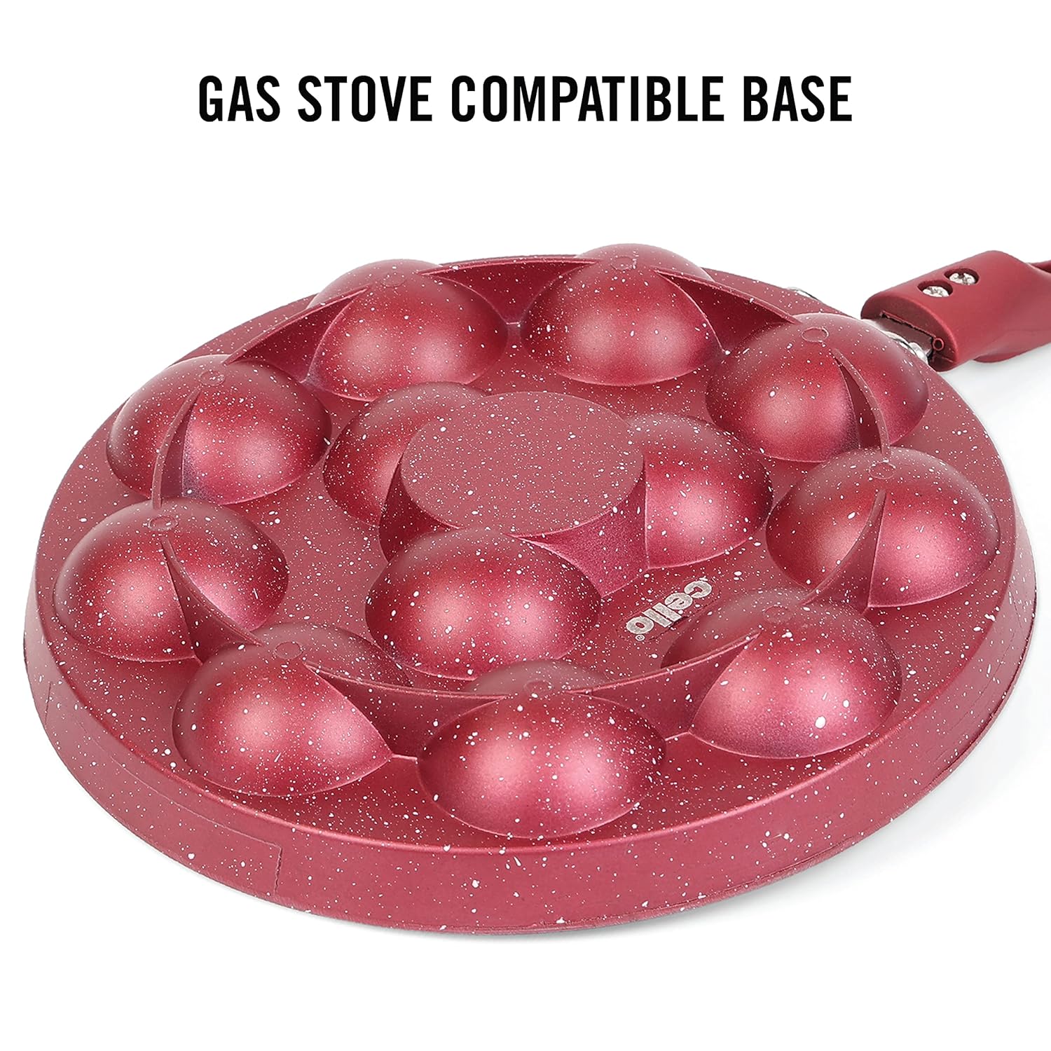 Non-Stick Crown 12 Cavity Appam Patra, Maroon / Single Handle