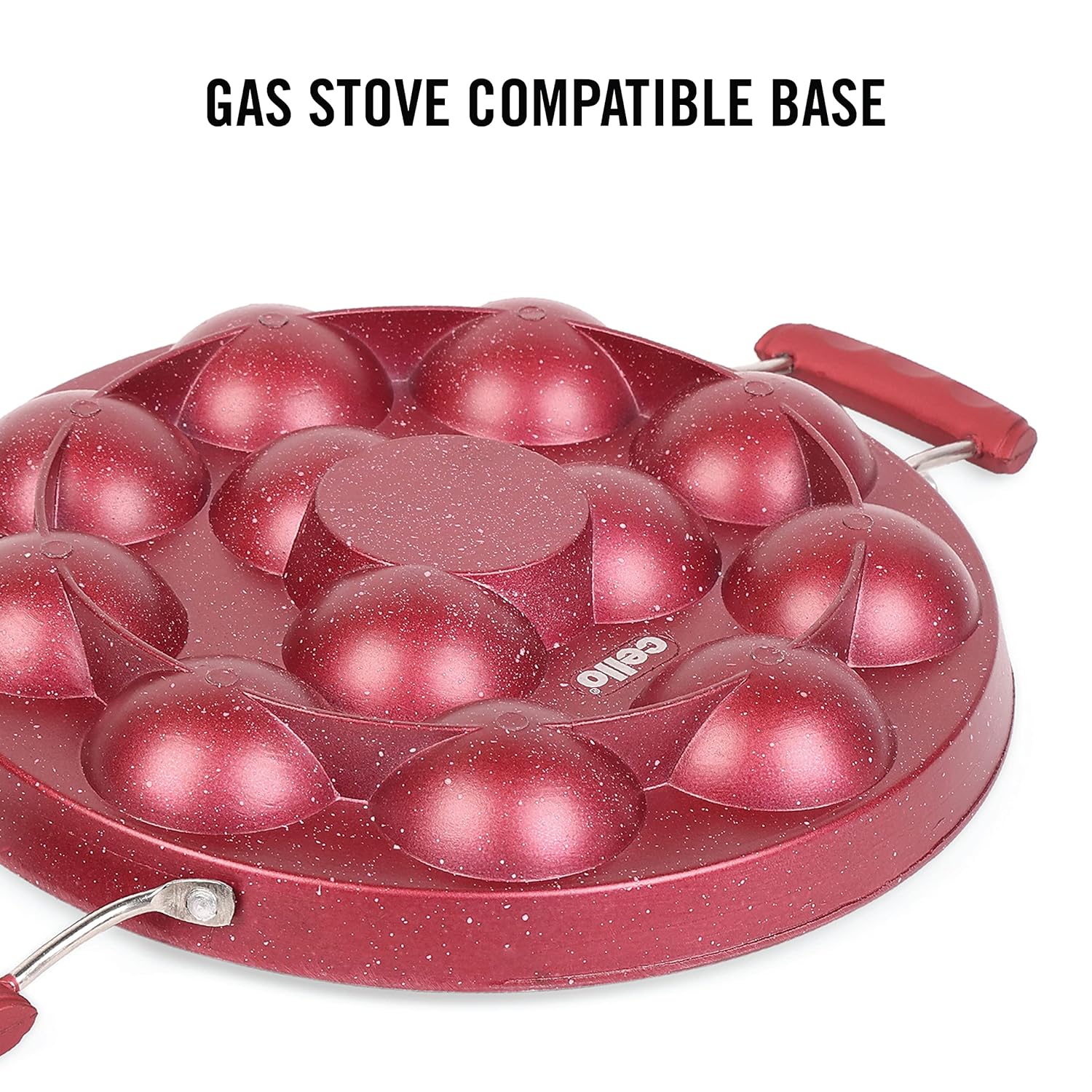 Non-Stick Crown 12 Cavity Appam Patra, Maroon / Side Handle