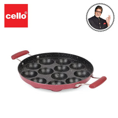 Non-Stick Crown 12 Cavity Appam Patra, Maroon / Side Handle