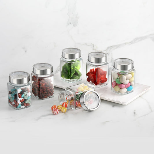 Clear|Qube Fresh Glass Storage Jar, 300ml, Set of 6 / 300ml