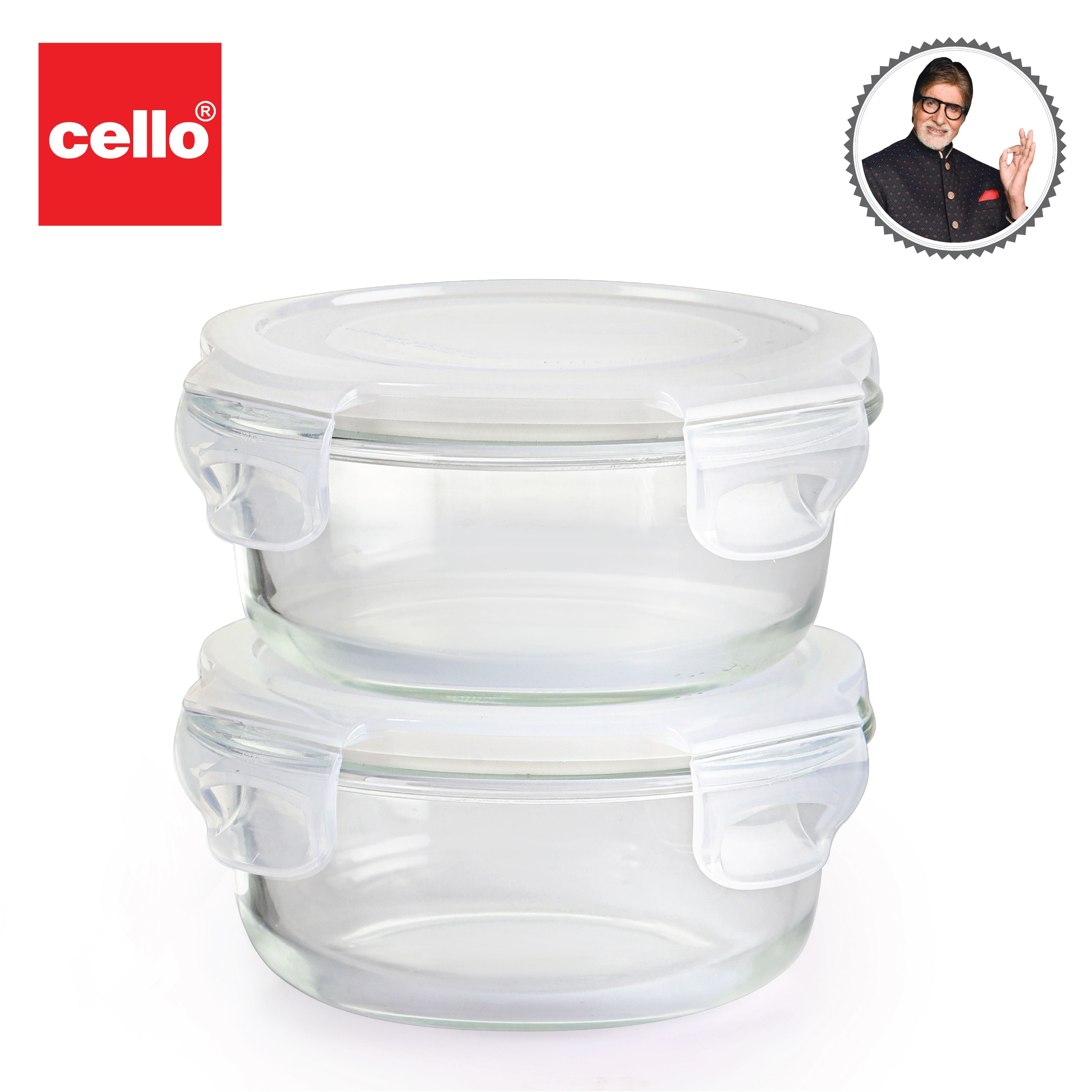 Camellia Borosilicate Glass Round containers, Set of 2 Clear / 2 Piece
