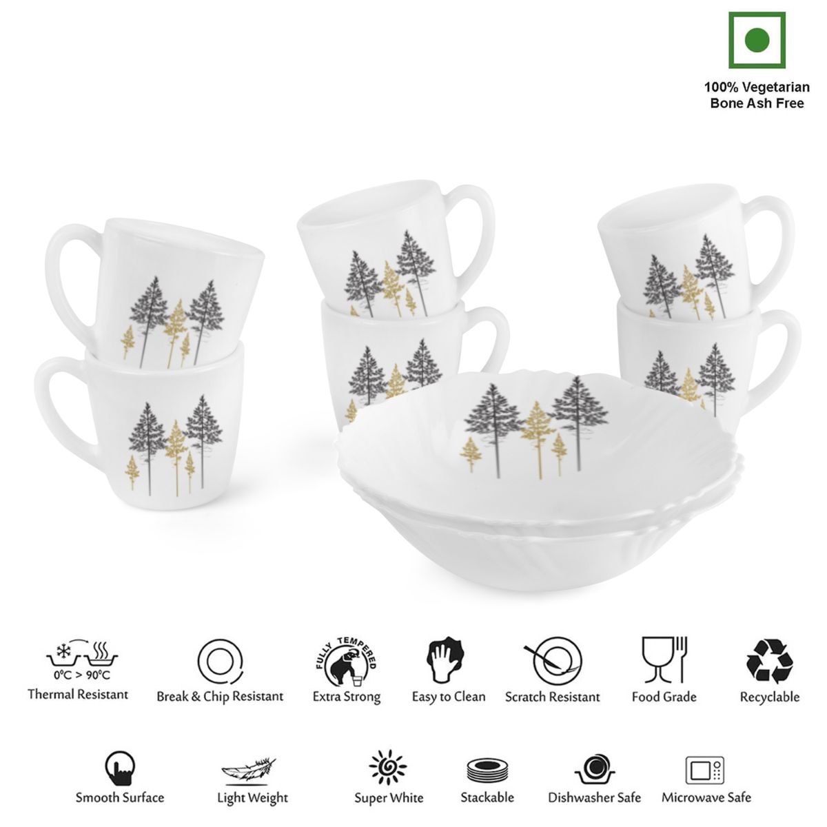 Imperial Series Quick Bite Bowl & Mug Gift set, 8 Pieces Golden Pine / 8 Pieces