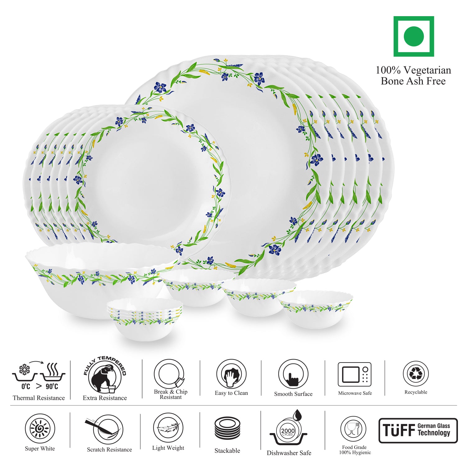 Imperial Series 19 Pieces Opalware Dinner Set for Family of 6 Amazon Creeper