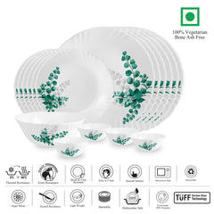 Imperial Series 19 Pieces Opalware Dinner Set for Family of 6 Aqua Leaves