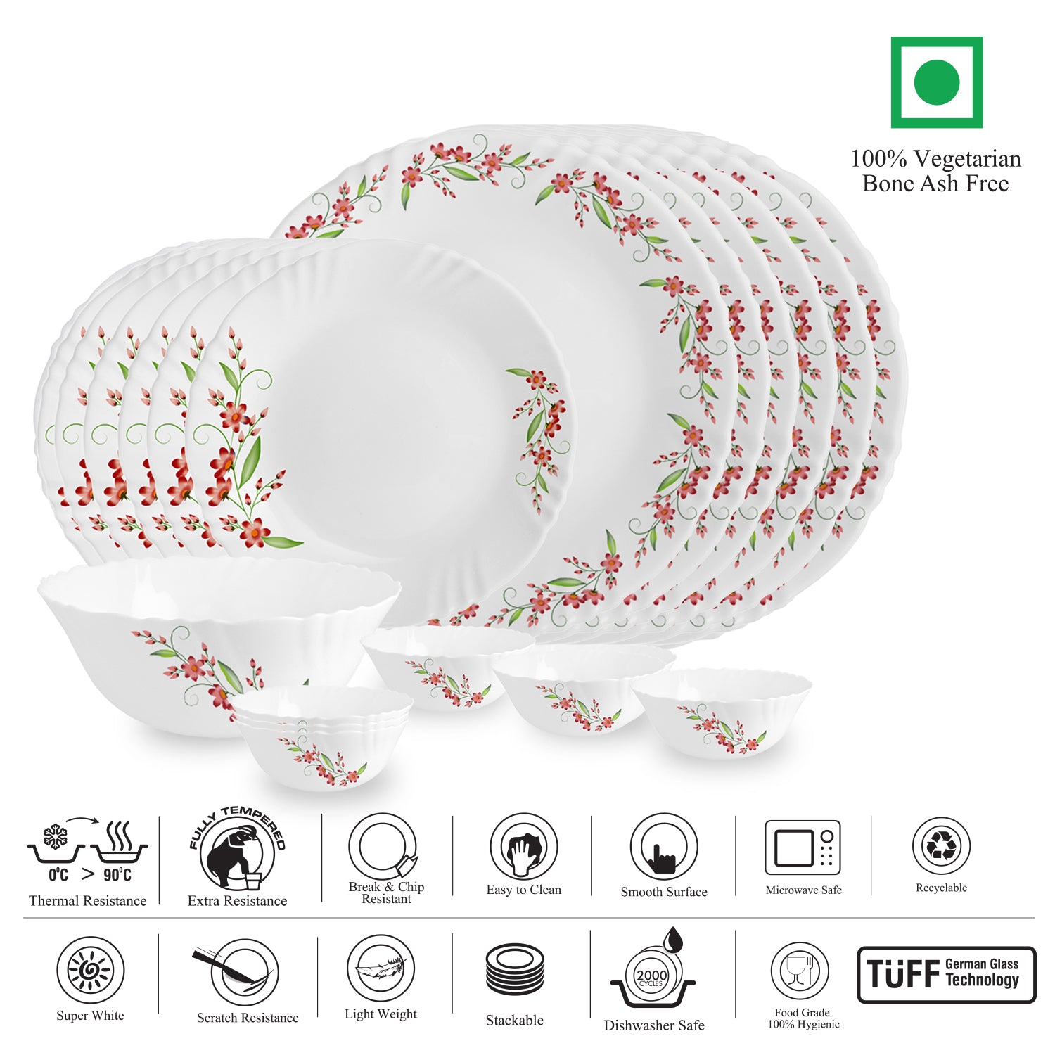 Imperial Series 19 Pieces Opalware Dinner Set for Family of 6 Cello Creeper