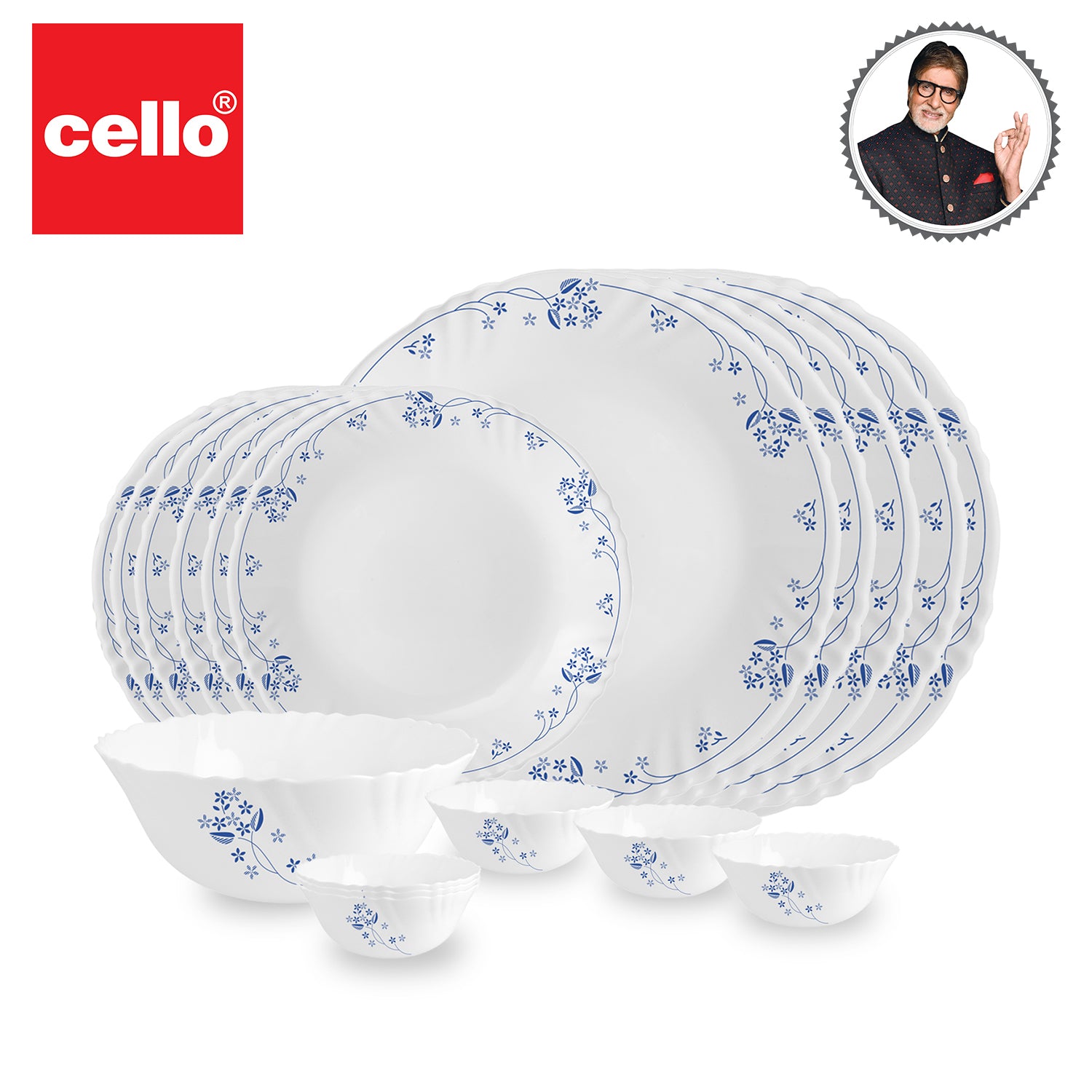Imperial Series 19 Pieces Opalware Dinner Set for Family of 6 Dainty Blue