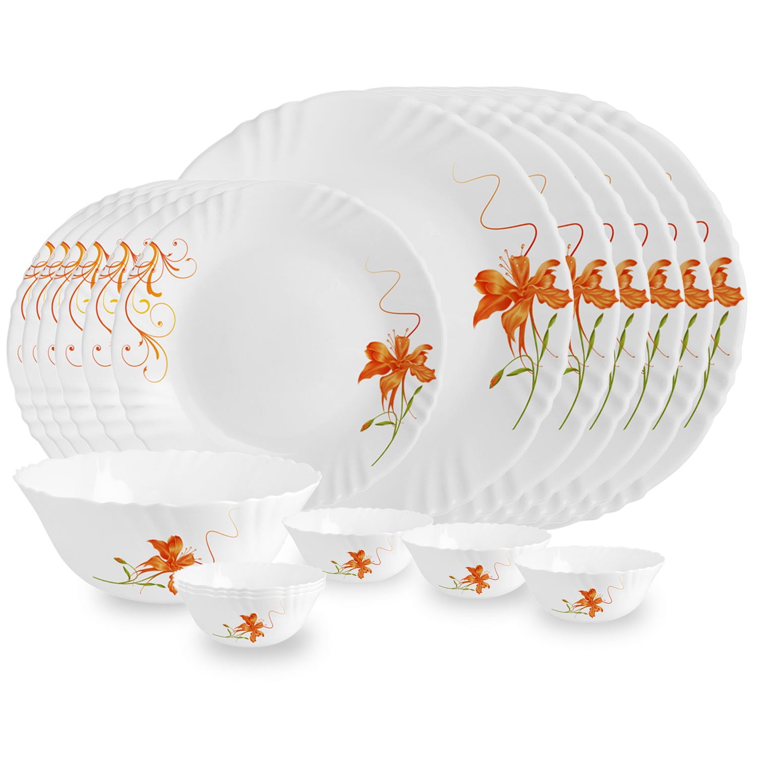 Imperial Series 19 Pieces Opalware Dinner Set for Family of 6 Orange Lily