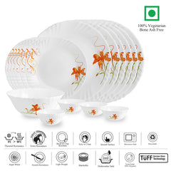 Imperial Series 19 Pieces Opalware Dinner Set for Family of 6 Orange Lily