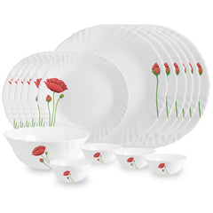 Imperial Series 19 Pieces Opalware Dinner Set for Family of 6 Red Poppy