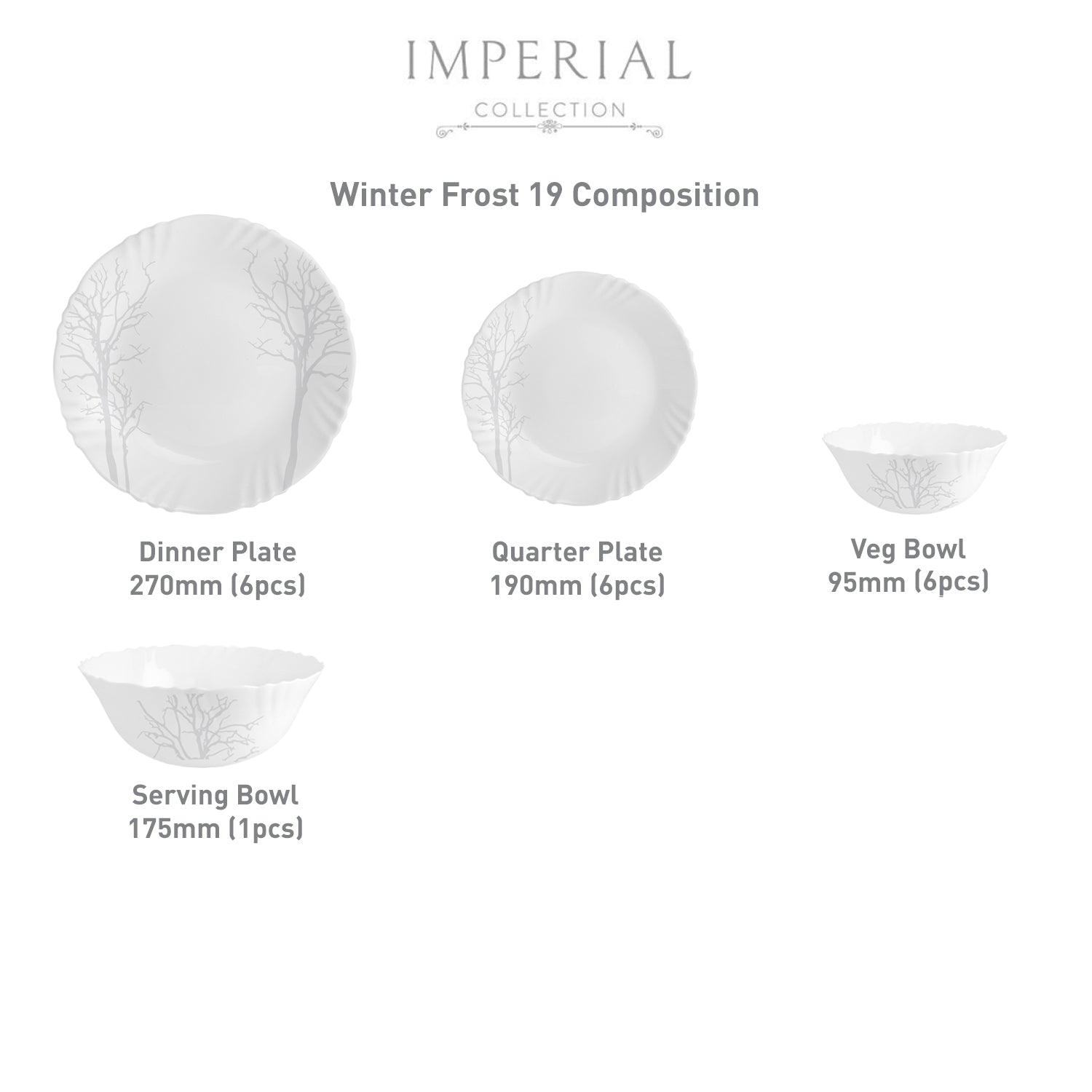 Imperial Series 19 Pieces Opalware Dinner Set for Family of 6 Winter Frost