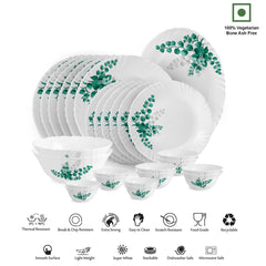 Imperial Series 27 Pieces Opalware Dinner Set for Family of 6 Aqua Leaves