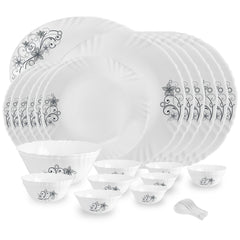 Imperial Series 33 Pieces Opalware Dinner Set for Family of 6 Camber Black