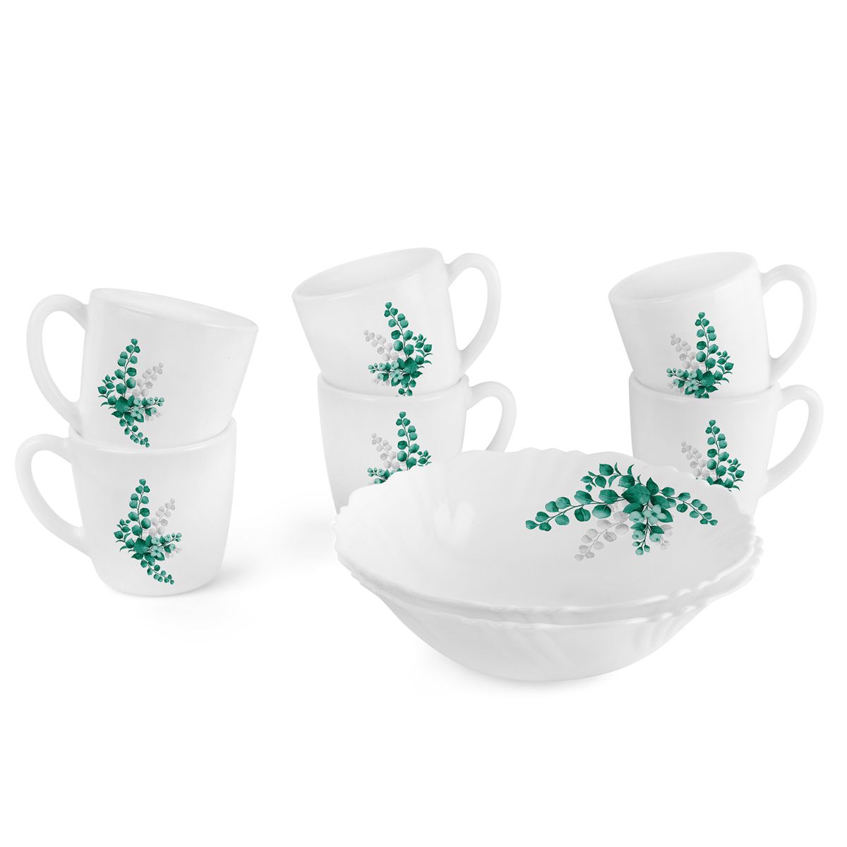 Imperial Series Quick Bite Bowl & Mug Gift set, 8 Pieces Aqua Leaves / 8 Pieces