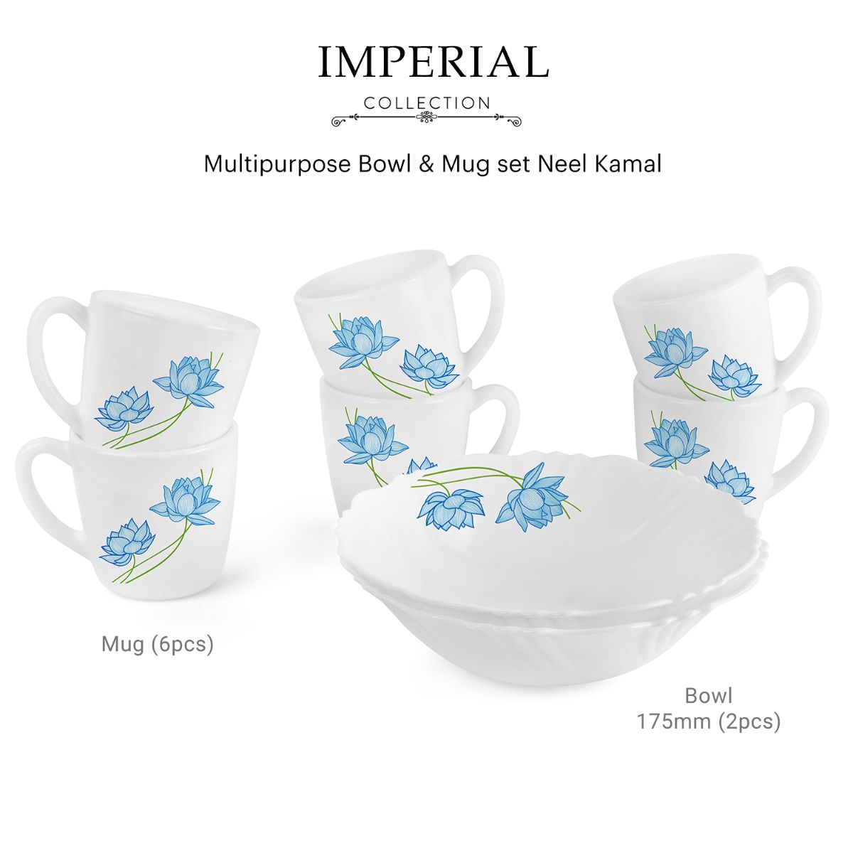 Imperial Series Quick Bite Bowl & Mug Gift set, 8 Pieces Neelkamal / 8 Pieces