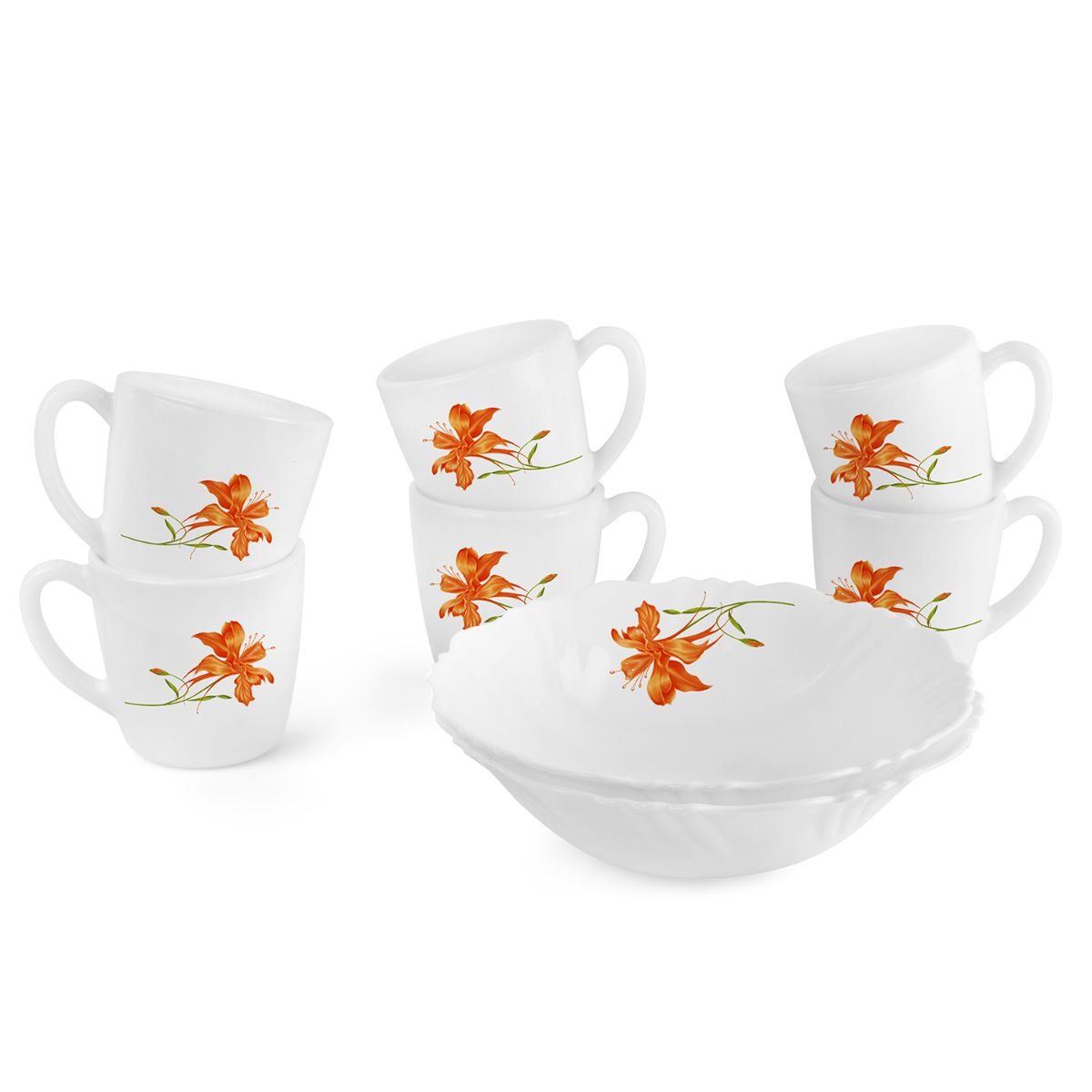 Imperial Series Quick Bite Bowl & Mug Gift set, 8 Pieces Orange Lily / 8 Pieces