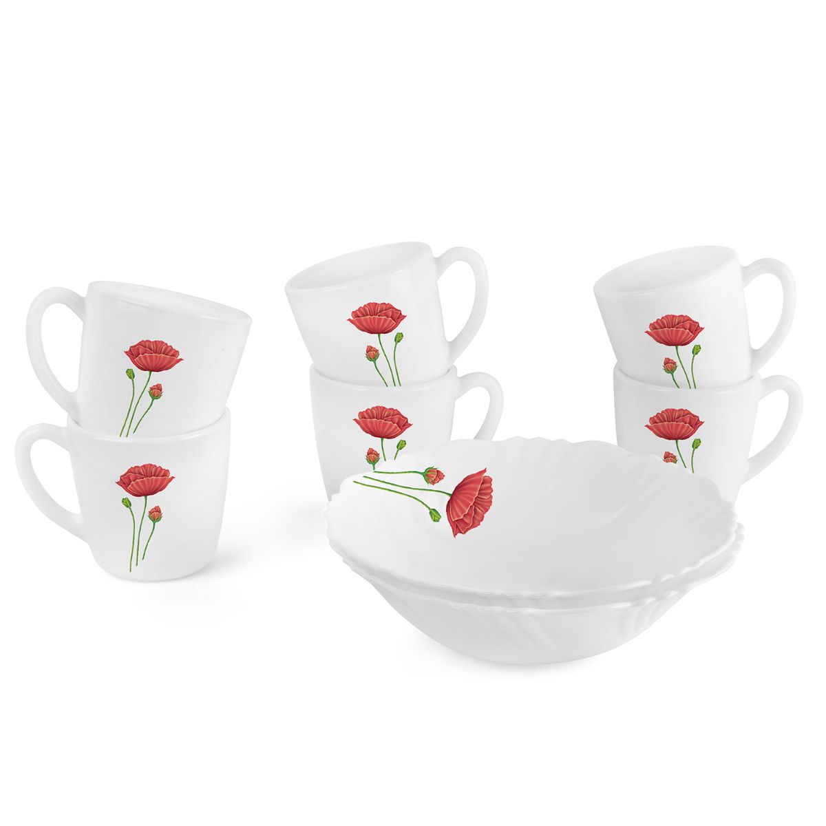 Imperial Series Quick Bite Bowl & Mug Gift set, 8 Pieces Red Poppy / 8 Pieces