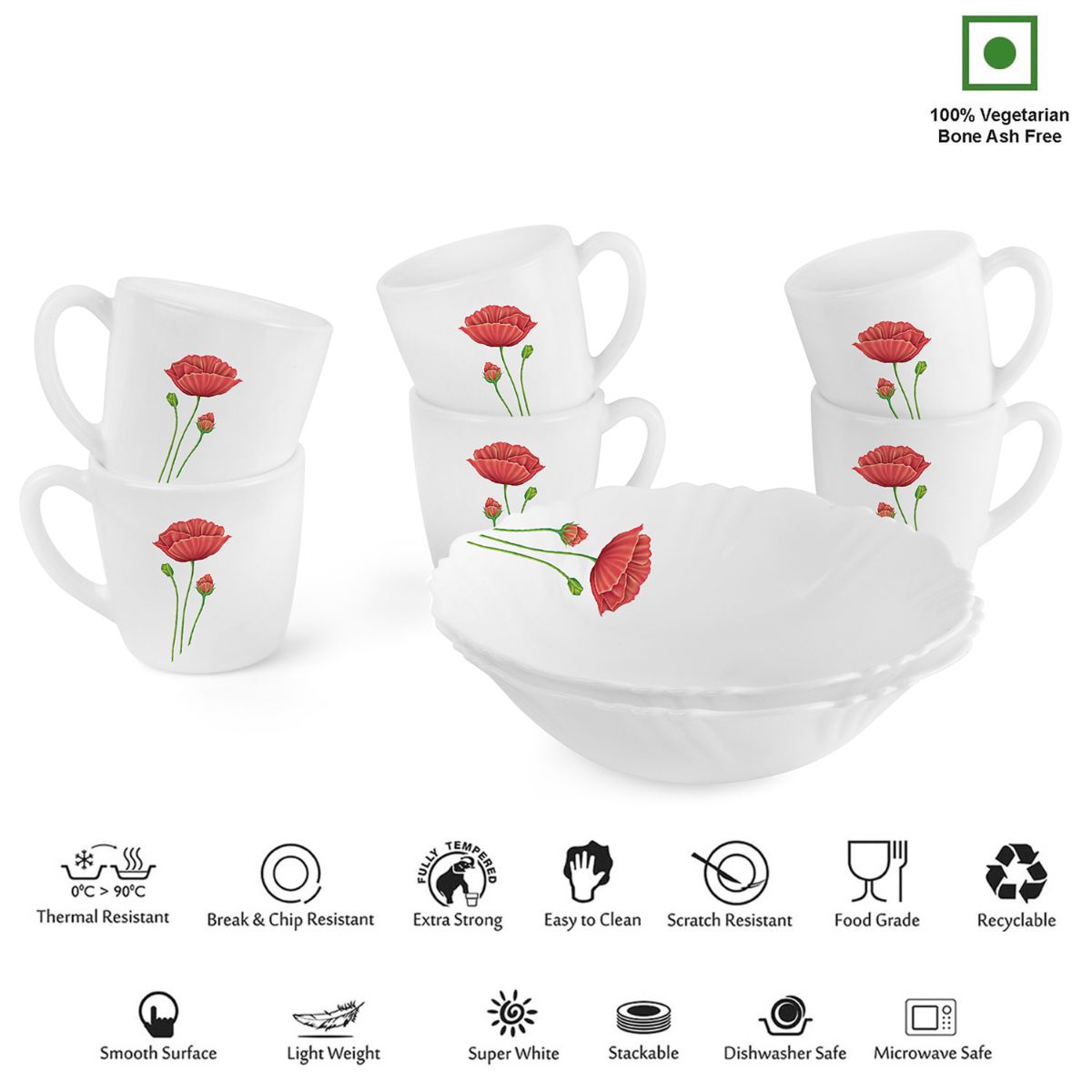 Imperial Series Quick Bite Bowl & Mug Gift set, 8 Pieces Red Poppy / 8 Pieces