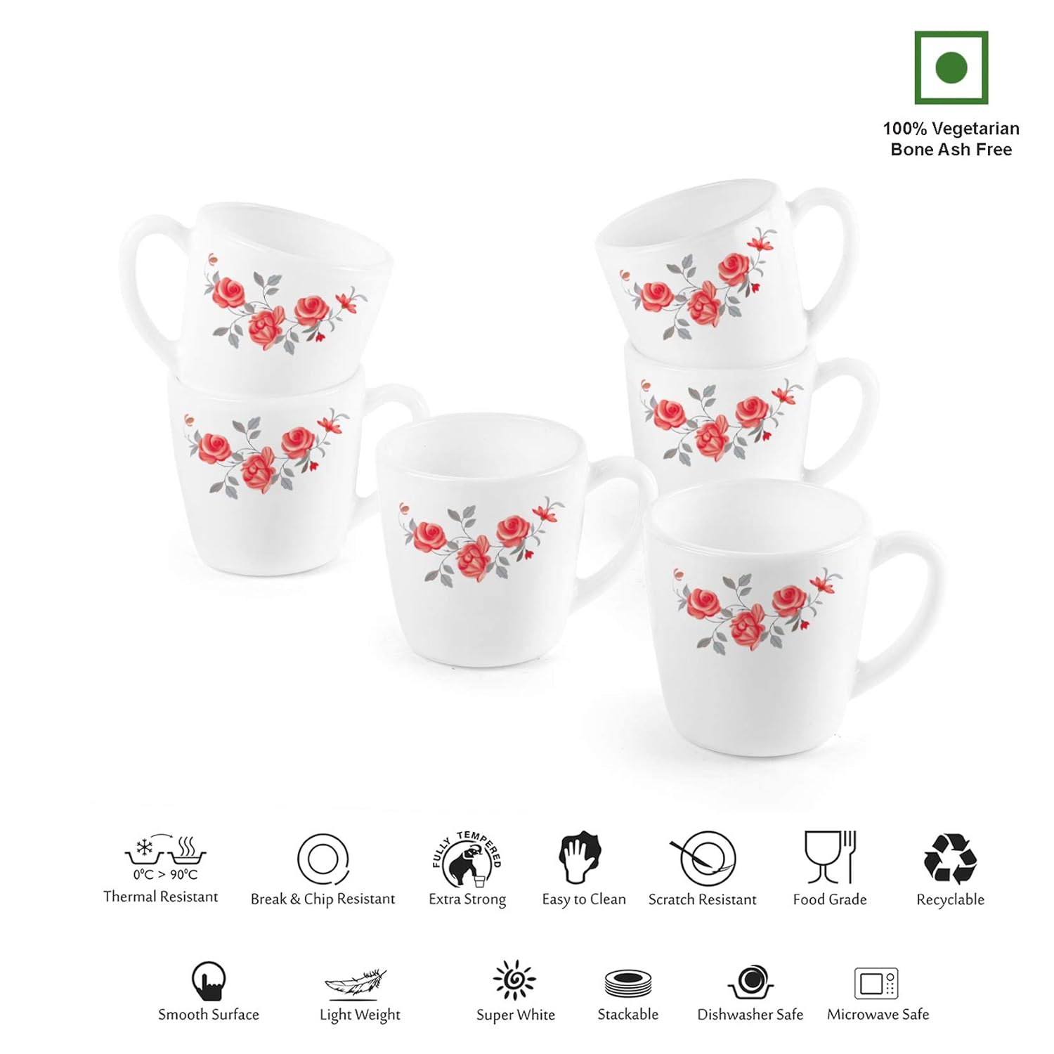 Imperial Red Rose Fantasy Ricca Mugs, 6 Pieces Small / 6 Pieces