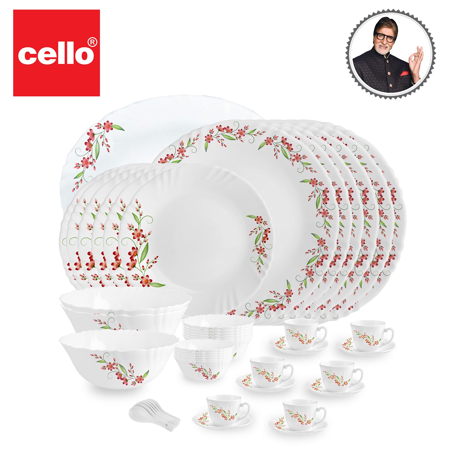 Imperial Series 46 Pieces Opalware Dinner Set for Family of 6 Cello Creeper