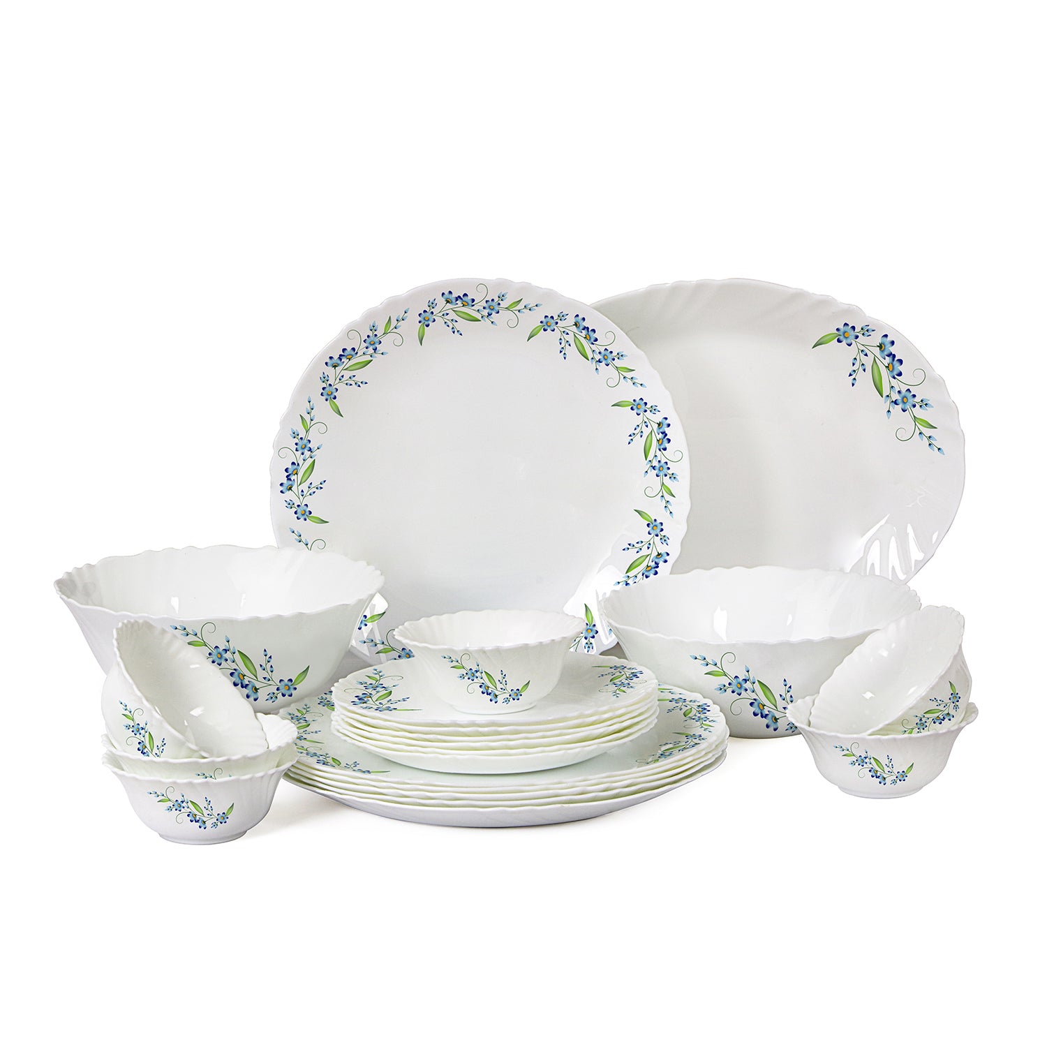 Imperial Series 21 Pieces Opalware Dinner Set for Family of 6 Blue Creeper