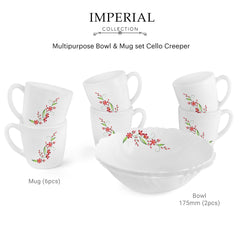 Imperial Series Quick Bite Bowl & Mug Gift set, 8 Pieces Cello Creeper / 8 Pieces