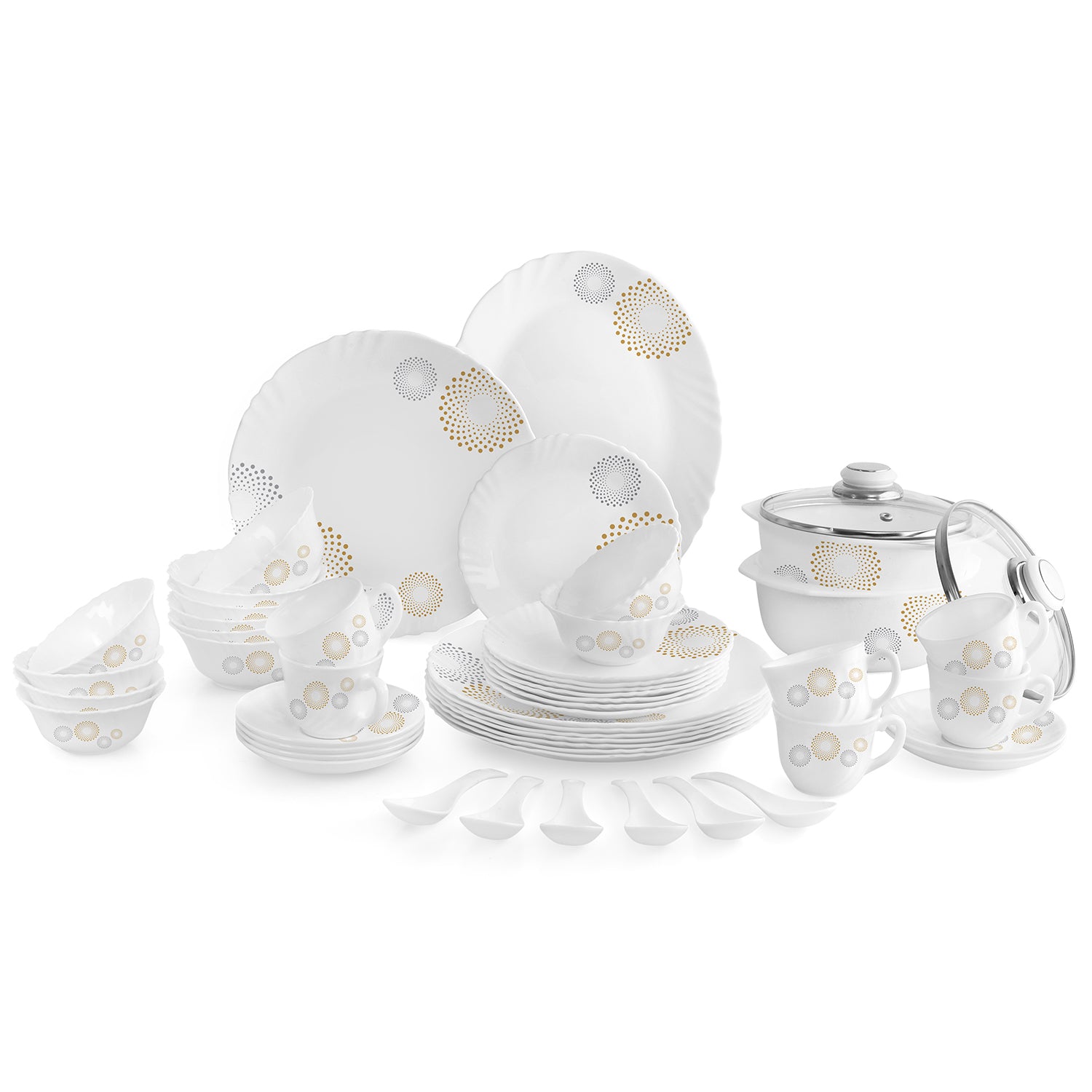 Imperial Series 35 Pieces Opalware Dinner Set for Family of 6 Crazy Dots