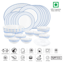 Ariana Series 27 Pieces Opalware Dinner Set for Family of 6 Infinity Blue