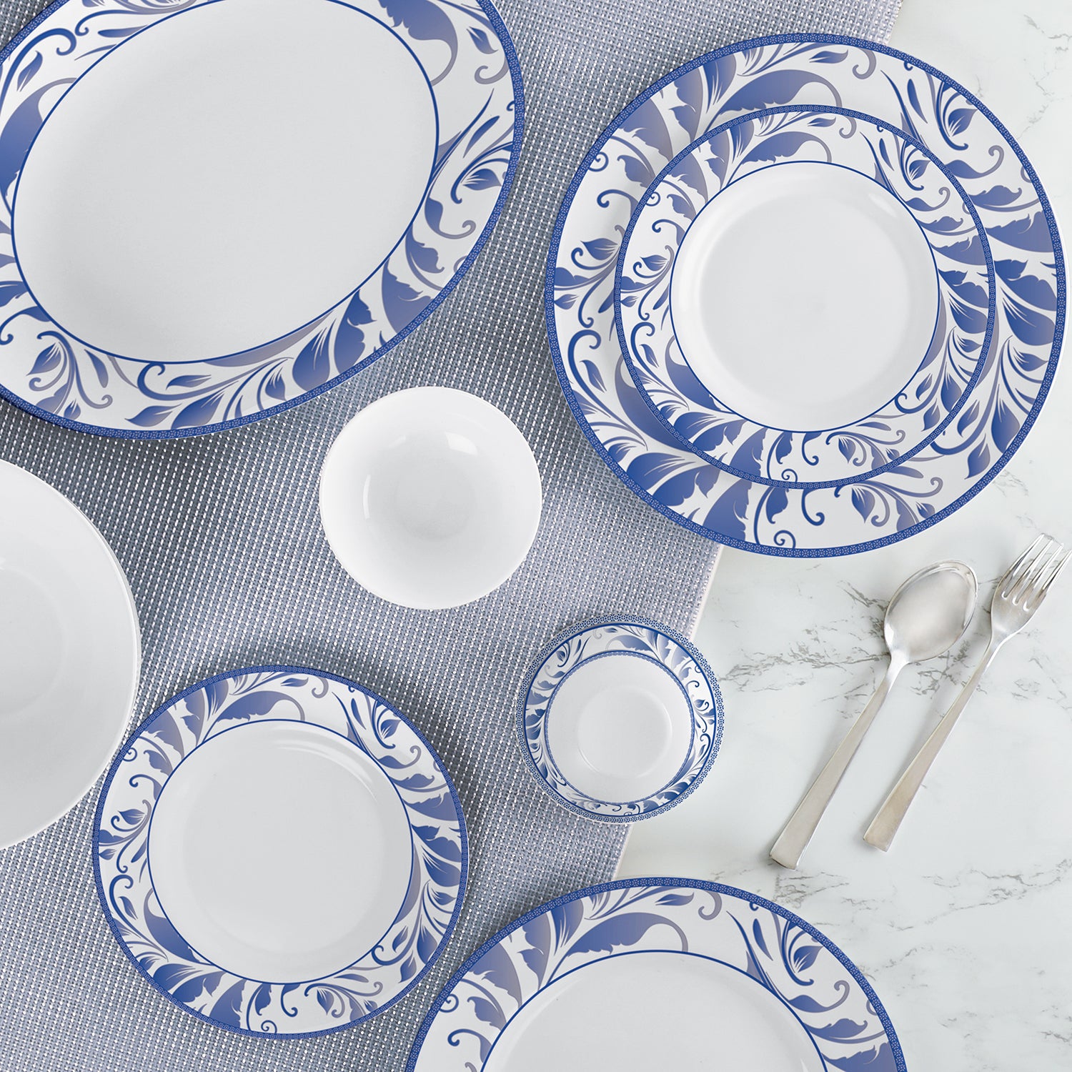 Ariana Series 27 Pieces Opalware Dinner Set for Family of 6 Blue Ocean