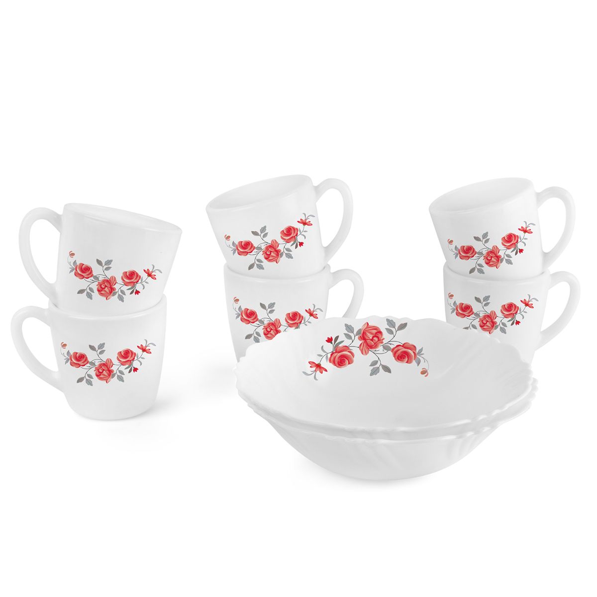 Imperial Series Quick Bite Bowl & Mug Gift set, 8 Pieces Red Rose Fantasy / 8 Pieces