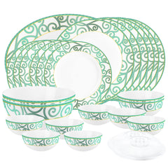 Ariana Series 27 Pieces Opalware Dinner Set for Family of 6 Green Swirl