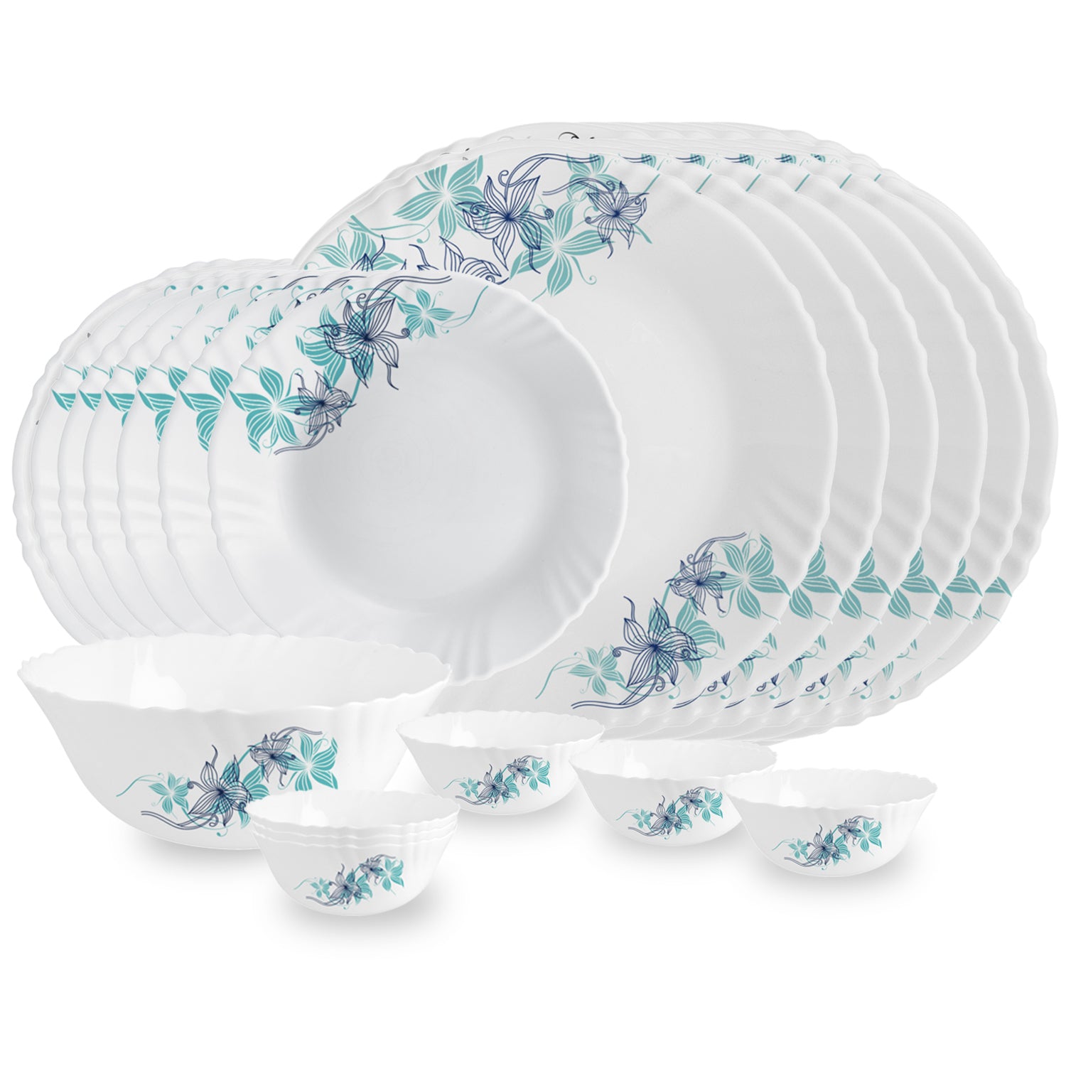 Imperial Series 19 Pieces Opalware Dinner Set for Family of 6 Blue Buster