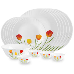 Imperial Series 19 Pieces Opalware Dinner Set for Family of 6 Tulip Garden