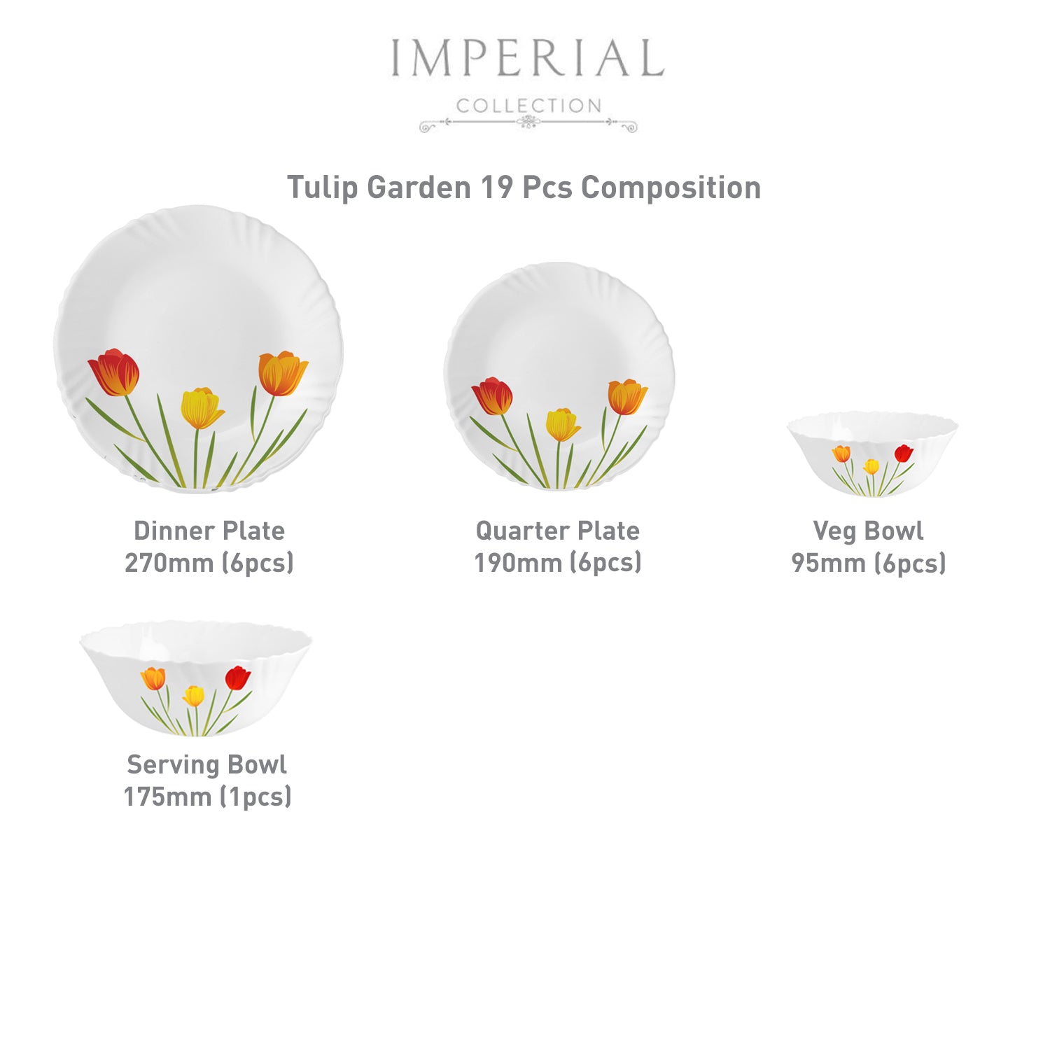 Imperial Series 19 Pieces Opalware Dinner Set for Family of 6 Tulip Garden