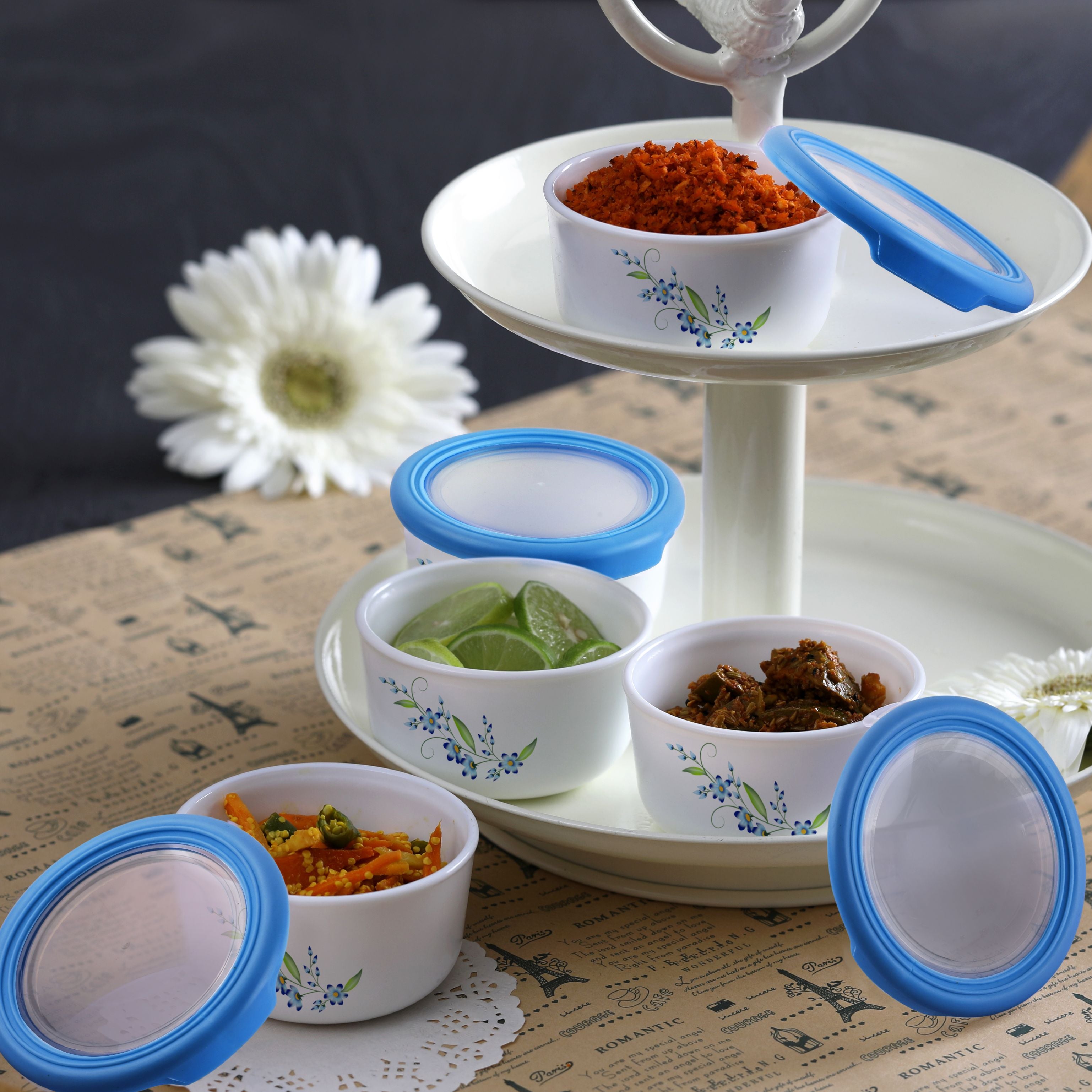 Imperial Series Condiment Gift Set with Premium lid, 6 Pieces Blue Creeper / 6 Pieces