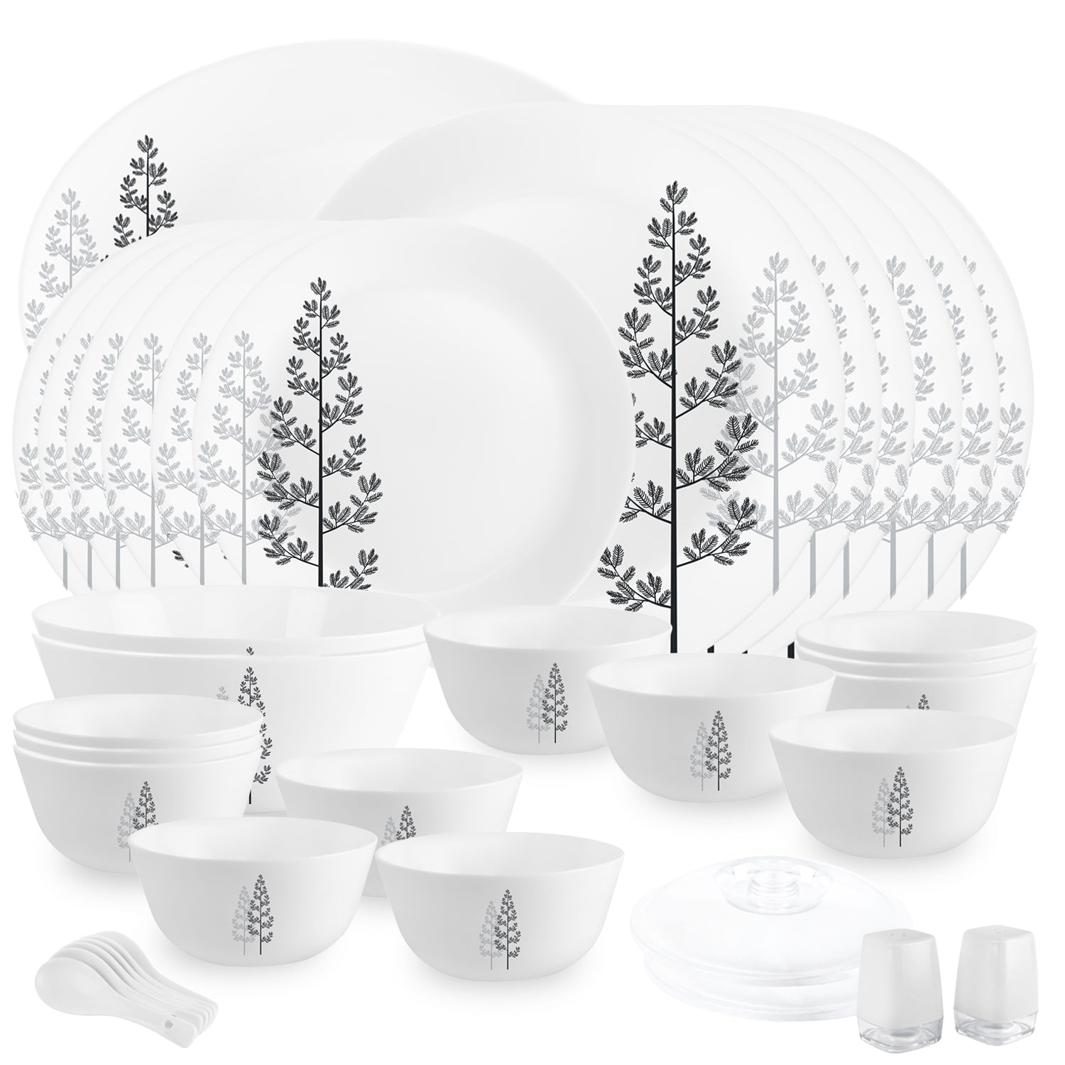 A 37-piece Opalware Dinner set: Plates, bowls, and serveware adorned with delicate floral designs for elegant dining