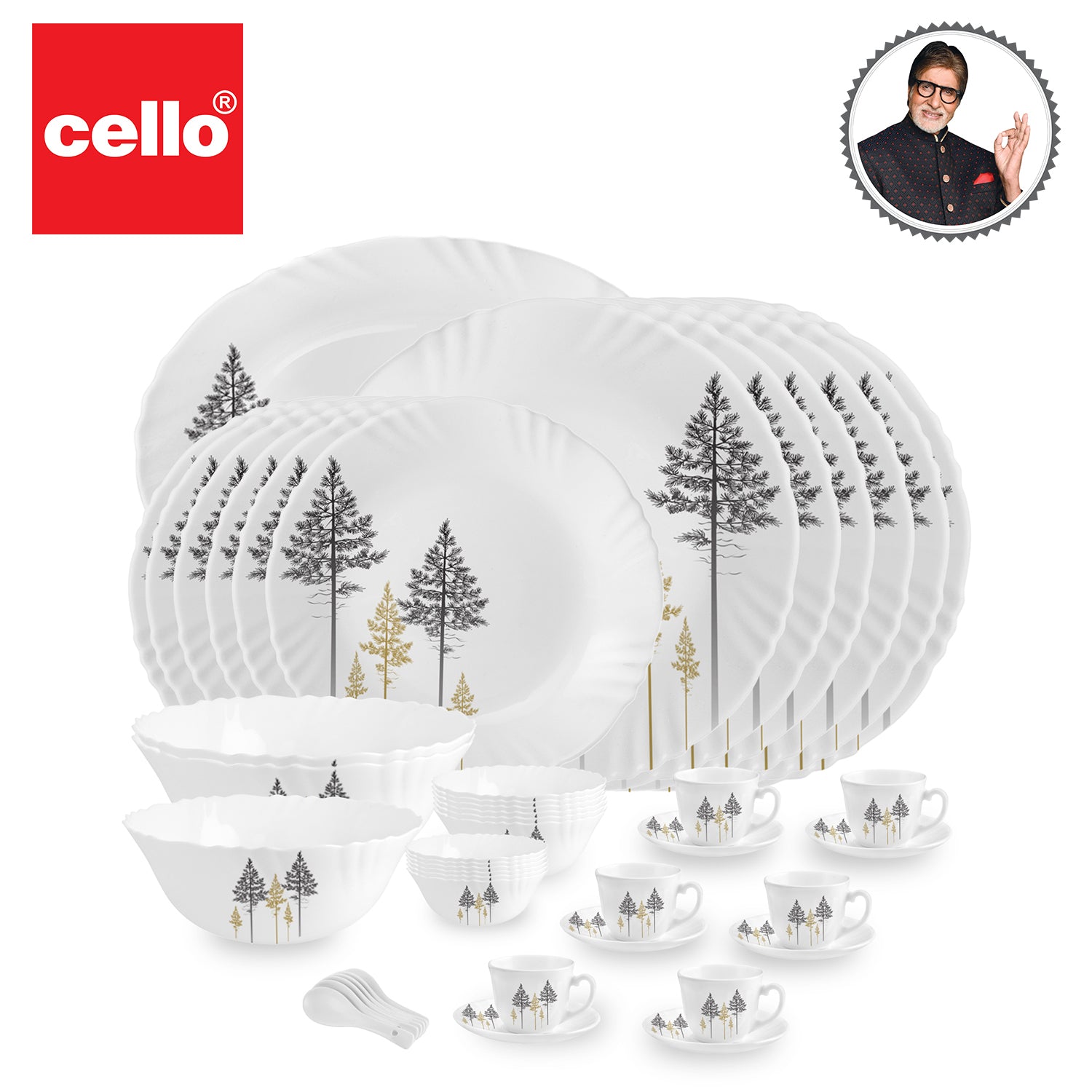 Imperial Series 46 Pieces Opalware Dinner Set for Family of 6 Golden Pine