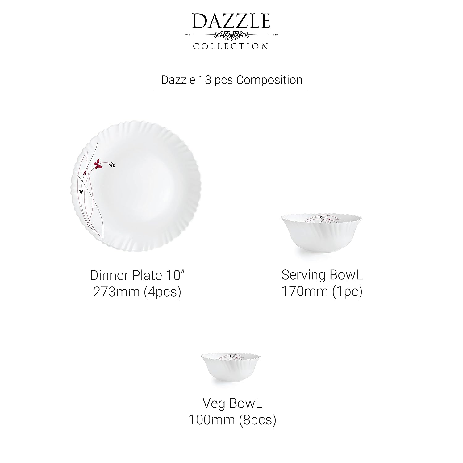 Dazzle Series 13 Pieces Opalware Dinner Set for Family of 4 Lush Fiesta