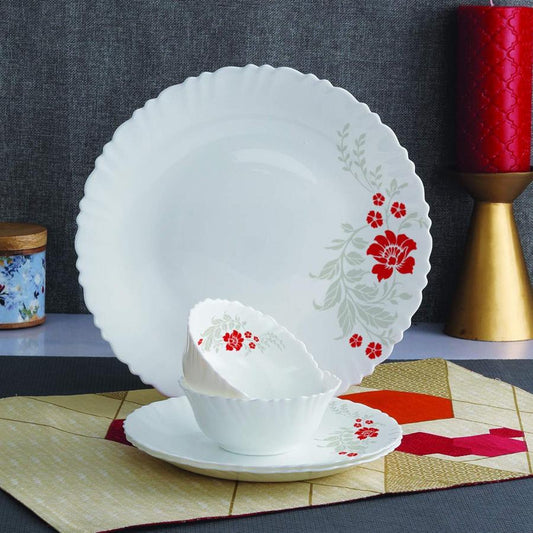 Scarlet Bliss|Dazzle Series 18 Pieces Opalware Dinner Set for Family of 6