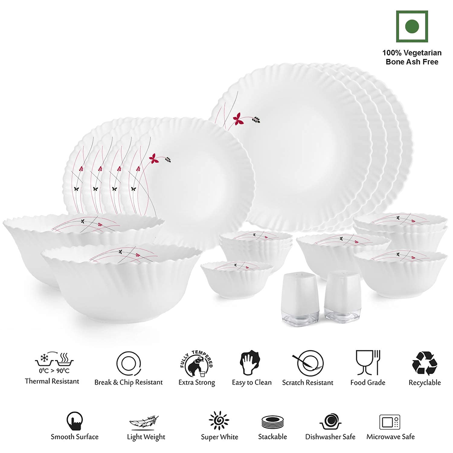 Dazzle Series 20 Pieces Opalware Dinner Set for Family of 4 Lush Fiesta