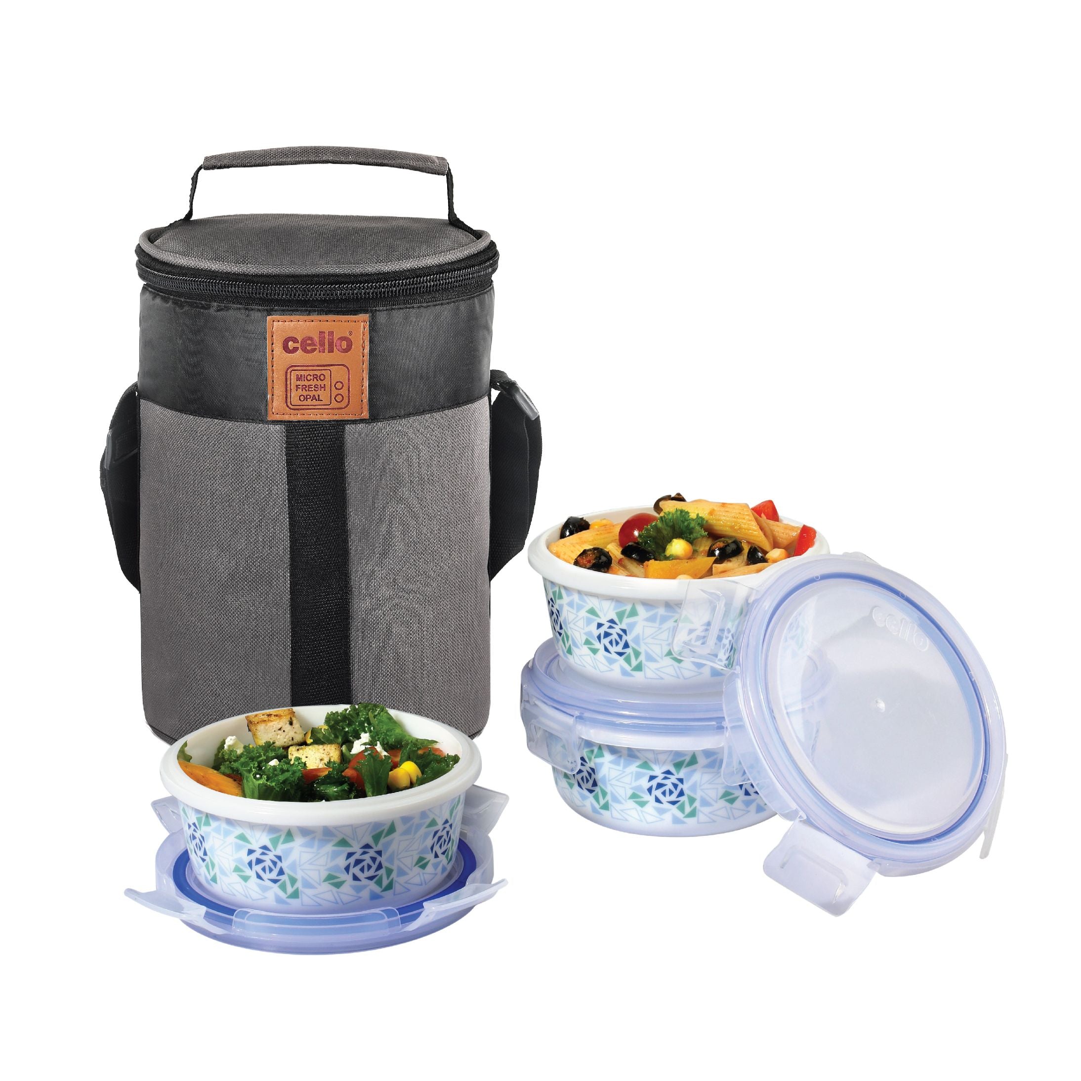 Mosaic Rose Opalware Lunch Box with Jacket White / 3 Piece