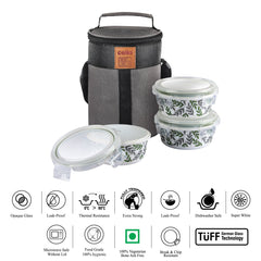 Green Fall Opalware Lunch Box with Jacket White / 3 Piece