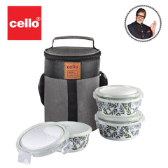 Green Fall Opalware Lunch Box with Jacket White / 3 Piece