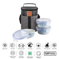 Cool Dots Opalware Lunch Box with Jacket White / 3 Piece