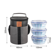 Cool Dots Opalware Lunch Box with Jacket White / 3 Piece