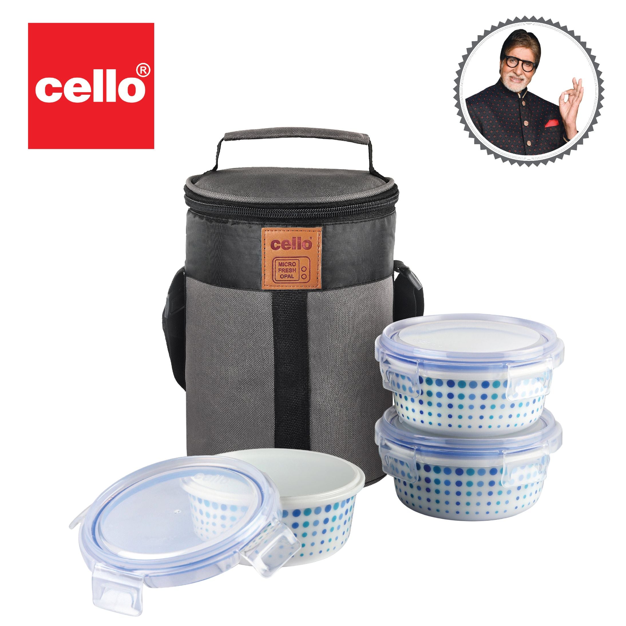 Cool Dots Opalware Lunch Box with Jacket / 3 Piece
