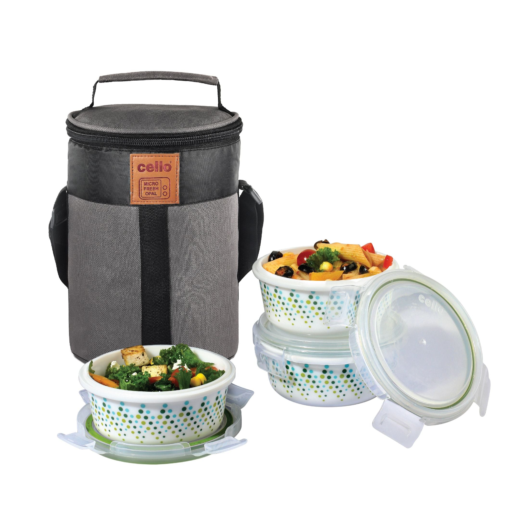 Bubble Drop Opalware Lunch Box with Jacket White / 3 Piece